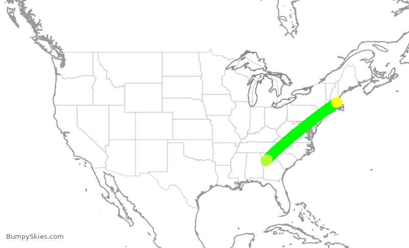 Turbulence forecast map for DAL2391, BOS to ATL