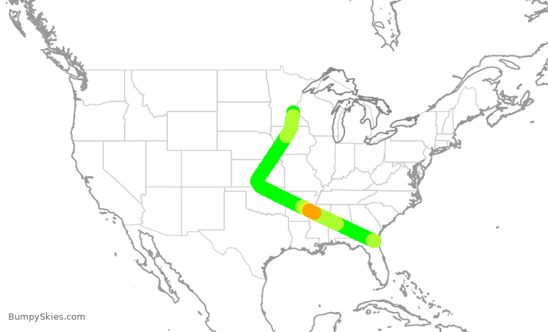 Turbulence forecast map for DAL2392, JAX to MSP