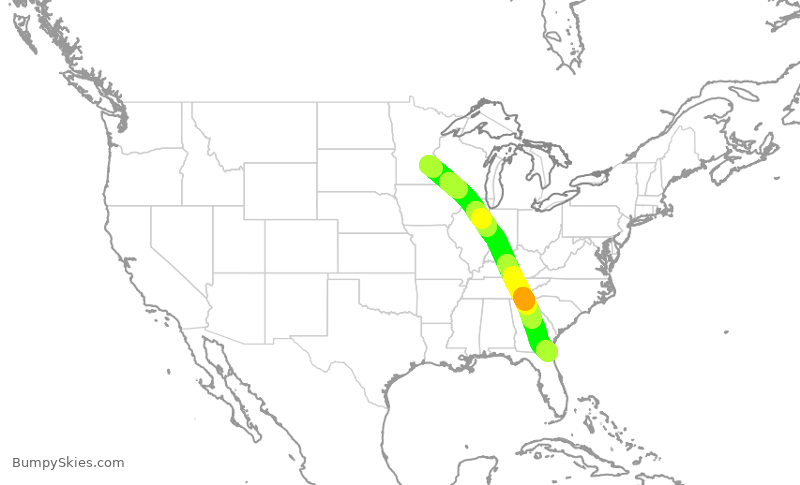 Turbulence forecast map for DAL2392, MSP to JAX
