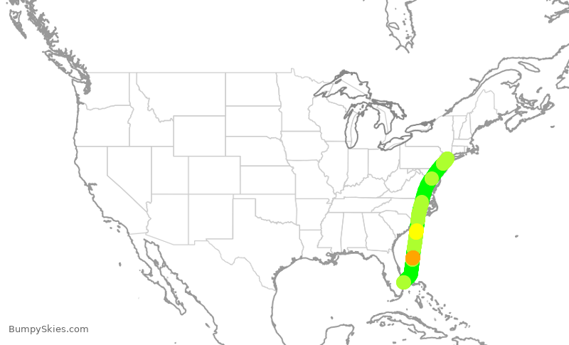 Turbulence forecast map for DAL2396, KDJT to LGA