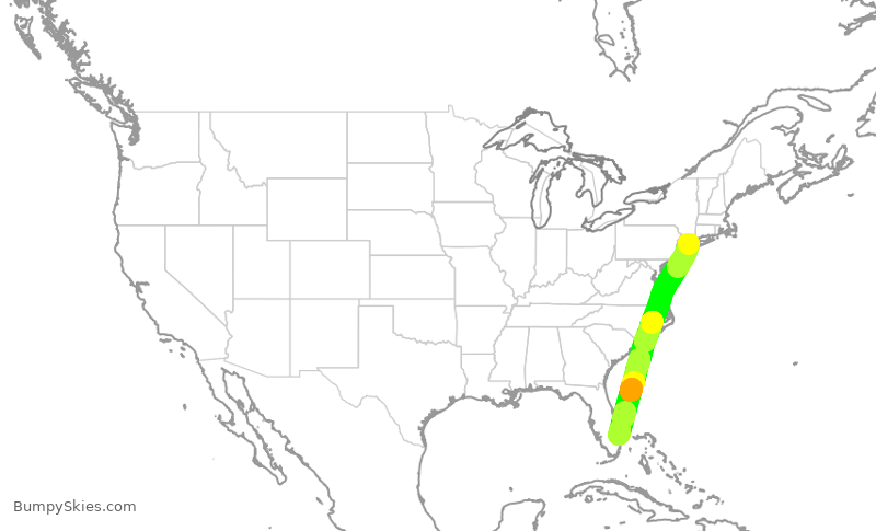Turbulence forecast map for DAL2396, LGA to PBI