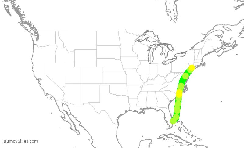 Turbulence forecast map for DAL2396, PBI to LGA