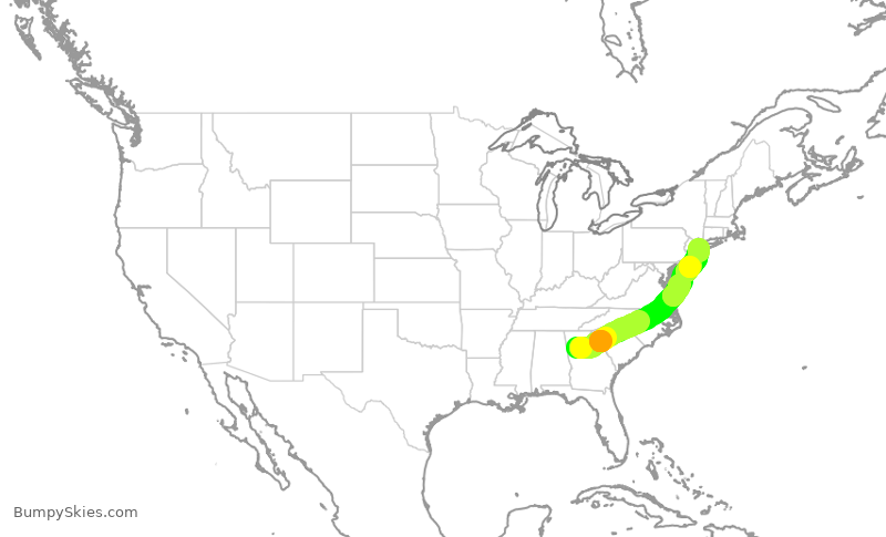 Turbulence forecast map for DAL2398, ATL to JFK