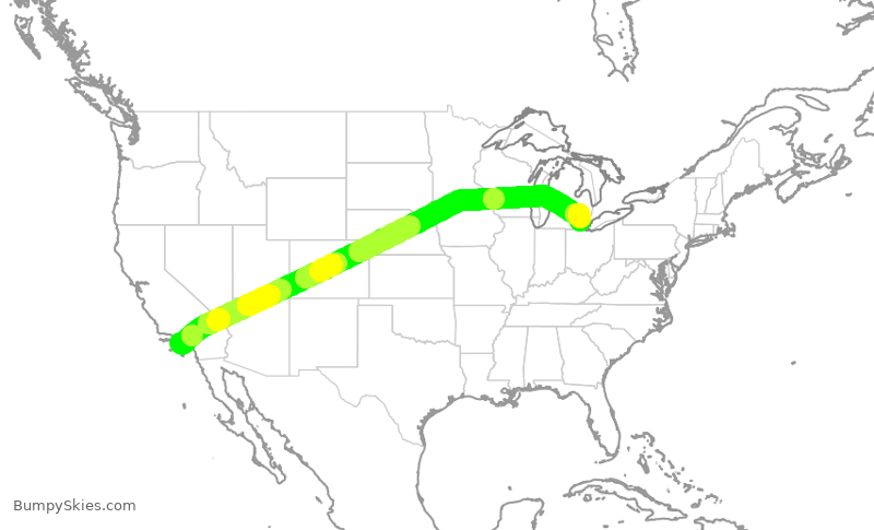 Turbulence forecast map for DAL2399, LAX to DTW
