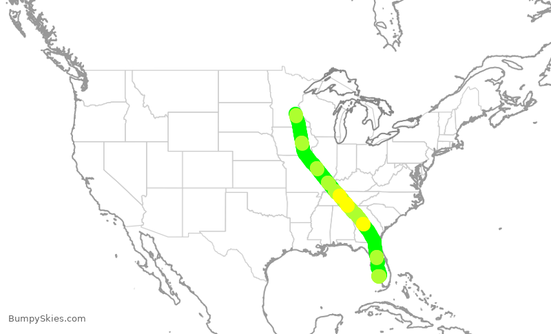 Turbulence forecast map for DAL2400, MSP to RSW