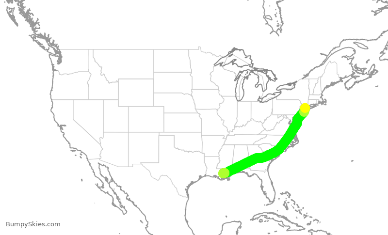 Turbulence forecast map for DAL2405, LGA to MSY