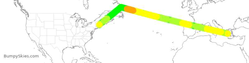 Turbulence forecast map for DAL240, BOS to ATH