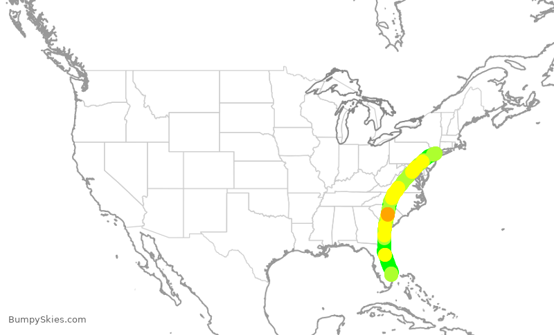 Turbulence forecast map for DAL2410, LGA to PBI