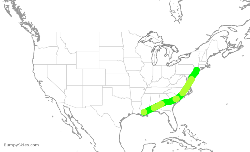 Turbulence forecast map for DAL2411, LGA to MSY