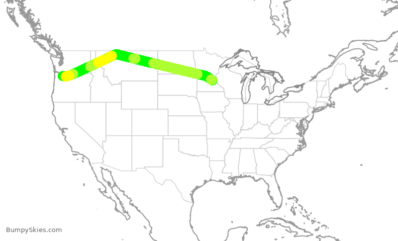 Turbulence forecast map for DAL2415, MSP to PDX