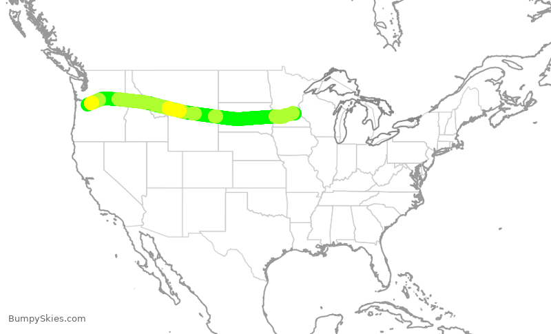 Turbulence forecast map for DAL2415, PDX to MSP