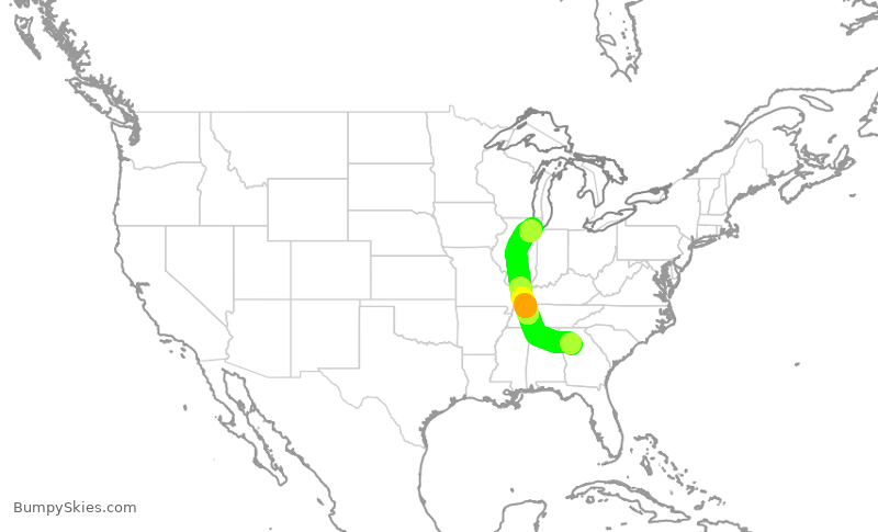 Turbulence forecast map for DAL2417, ATL to MDW