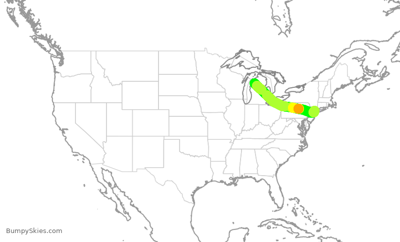 Turbulence forecast map for DAL2421, TVC to LGA