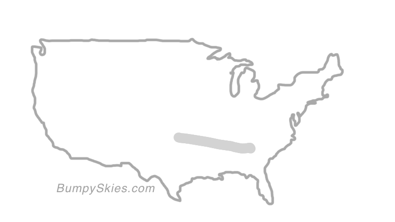 Map of continental US with illustrated flight path and turbulence forecast (described in text below)