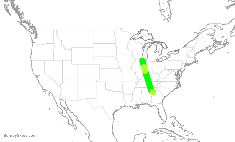 Turbulence forecast map for DAL2426, ORD to ATL