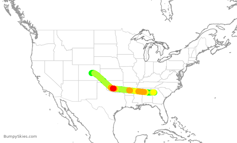 Turbulence forecast map for DAL2427, ATL to COS