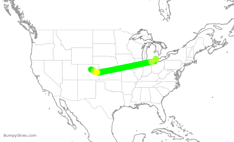 Turbulence forecast map for DAL2431, DTW to DEN
