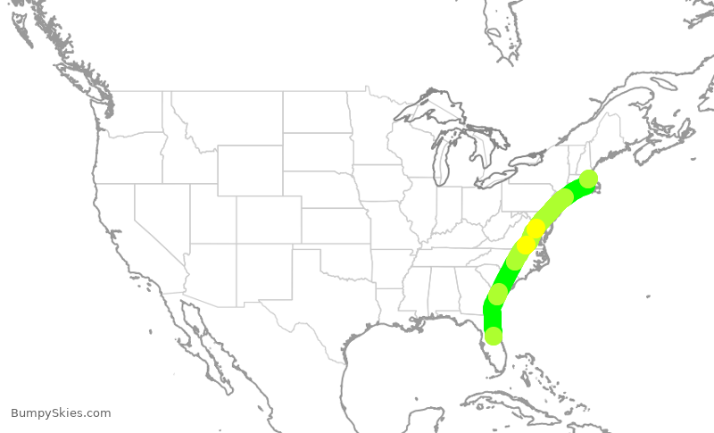 Turbulence forecast map for DAL2436, MCO to BOS