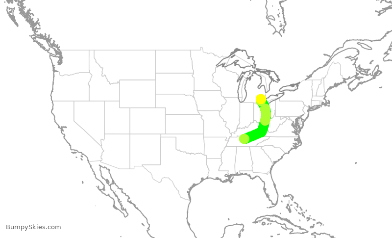Turbulence forecast map for DAL2439, BNA to DTW