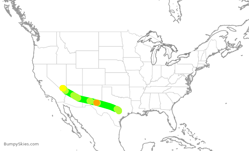 Turbulence forecast map for DAL2444, LAS to AUS
