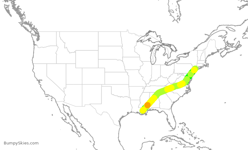 Turbulence forecast map for DAL2445, MSY to LGA