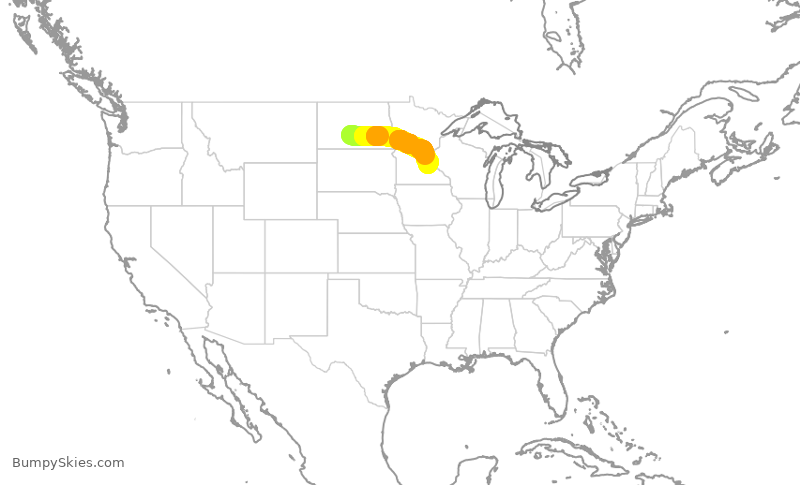Turbulence forecast map for DAL2446, BIS to MSP