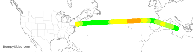 Turbulence forecast map for DAL244, JFK to CTA