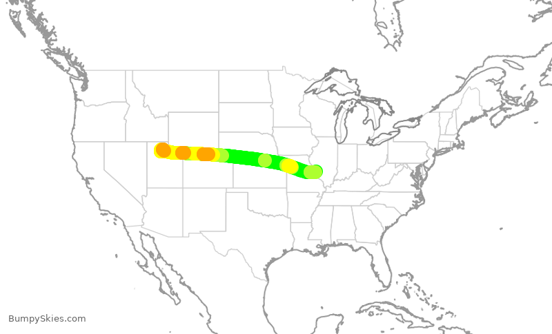Turbulence forecast map for DAL2455, SLC to STL