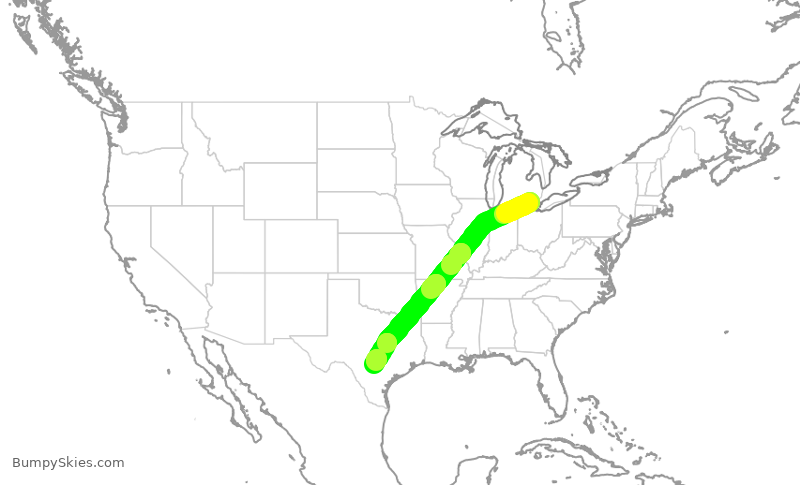 Turbulence forecast map for DAL2458, DTW to SAT