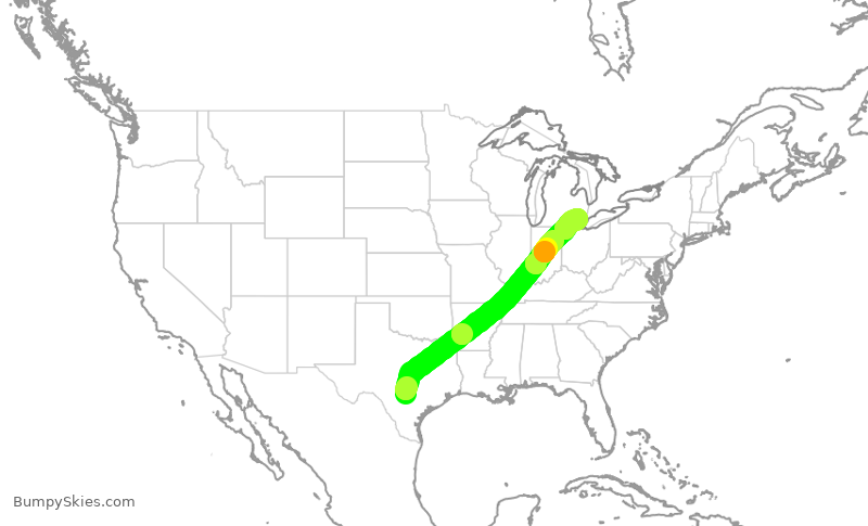 Turbulence forecast map for DAL2458, SAT to DTW