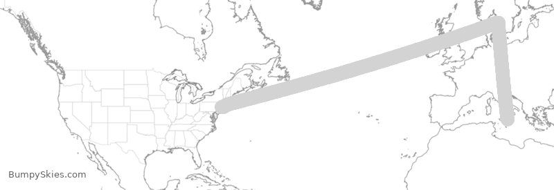 Turbulence forecast map for DAL245, ICC to JFK