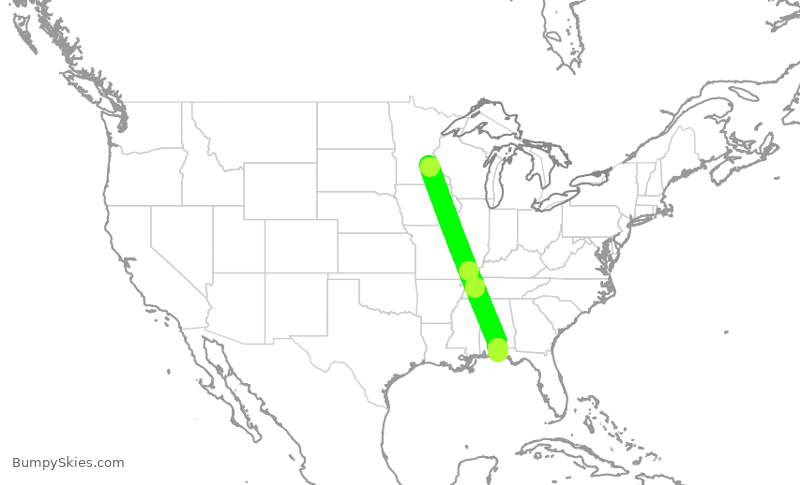 Turbulence forecast map for DAL2462, MSP to VPS