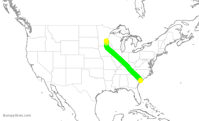 Turbulence forecast map for DAL2463, CHS to MSP