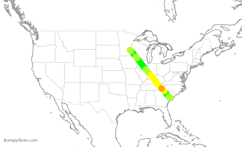Turbulence forecast map for DAL2463, MSP to CHS