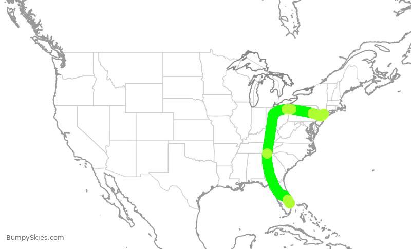Turbulence forecast map for DAL2466, KDJT to LGA