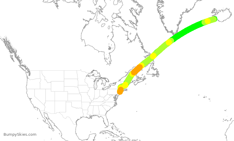 Turbulence forecast map for DAL246, JFK to KEF