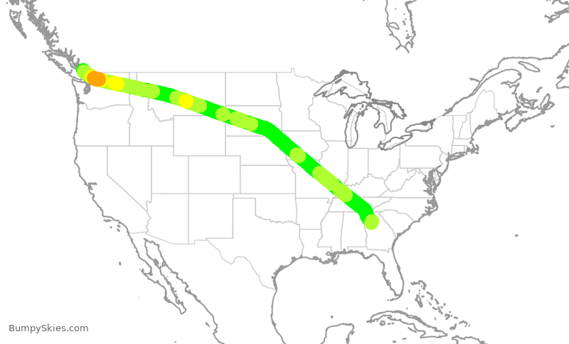 Turbulence forecast map for DAL2470, ATL to YVR