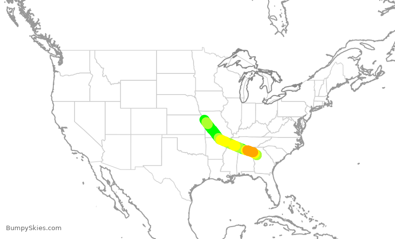 Turbulence forecast map for DAL2471, MCI to ATL
