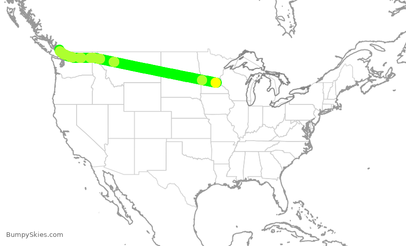 Turbulence forecast map for DAL2482, MSP to YVR