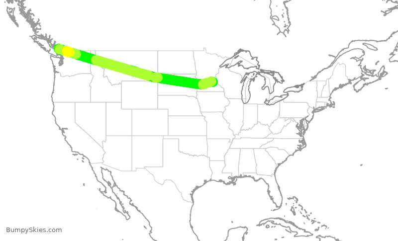 Turbulence forecast map for DAL2483, YVR to MSP