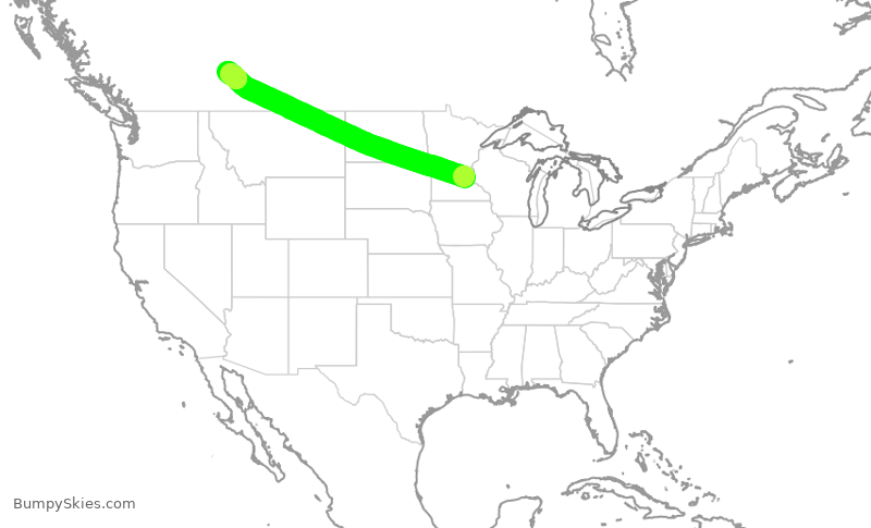 Turbulence forecast map for DAL2487, MSP to YYC