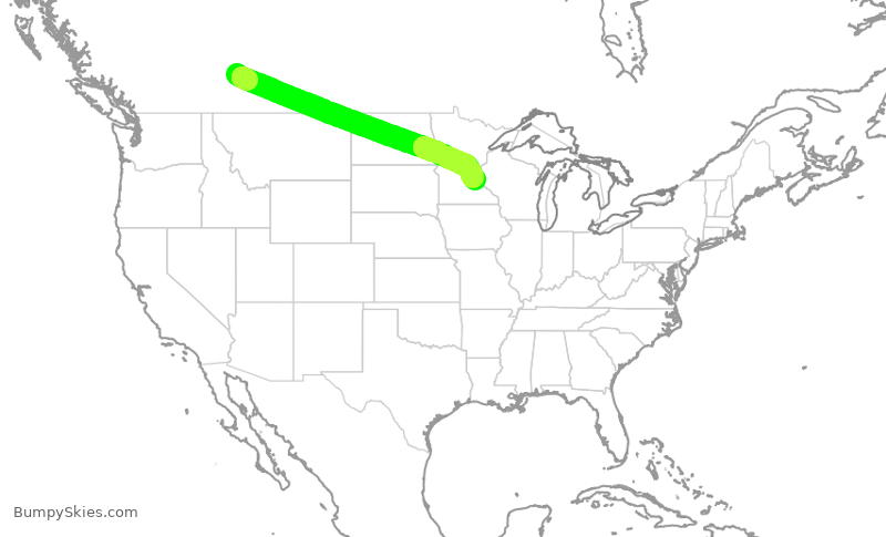 Turbulence forecast map for DAL2489, YYC to MSP