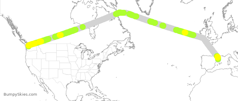 Turbulence forecast map for DAL248, SEA to BCN