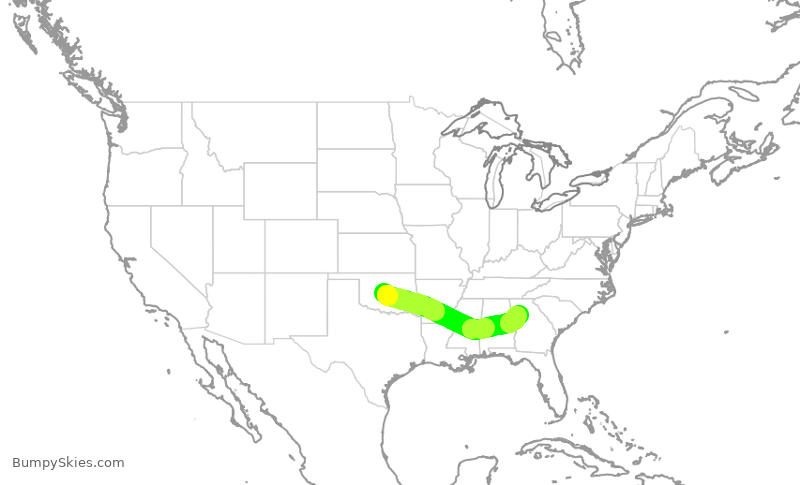 Turbulence forecast map for DAL2490, OKC to ATL