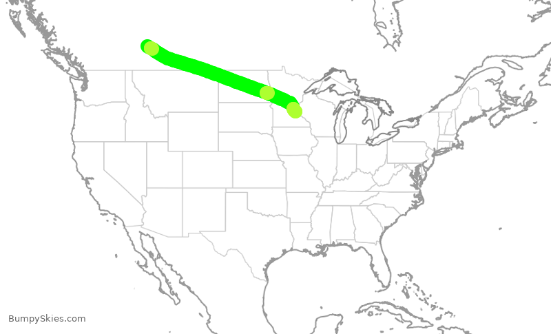Turbulence forecast map for DAL2492, YYC to MSP
