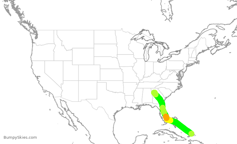 Turbulence forecast map for DAL2495, PLS to ATL