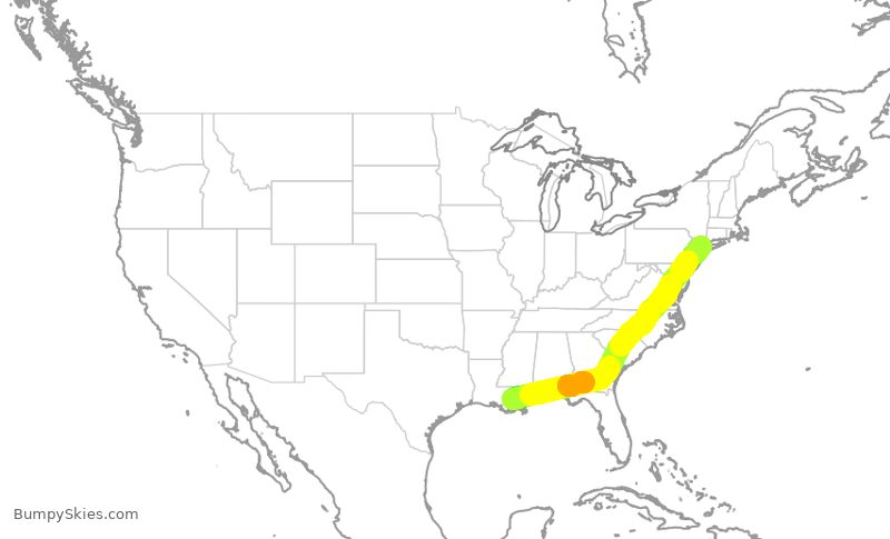Turbulence forecast map for DAL2505, MSY to LGA
