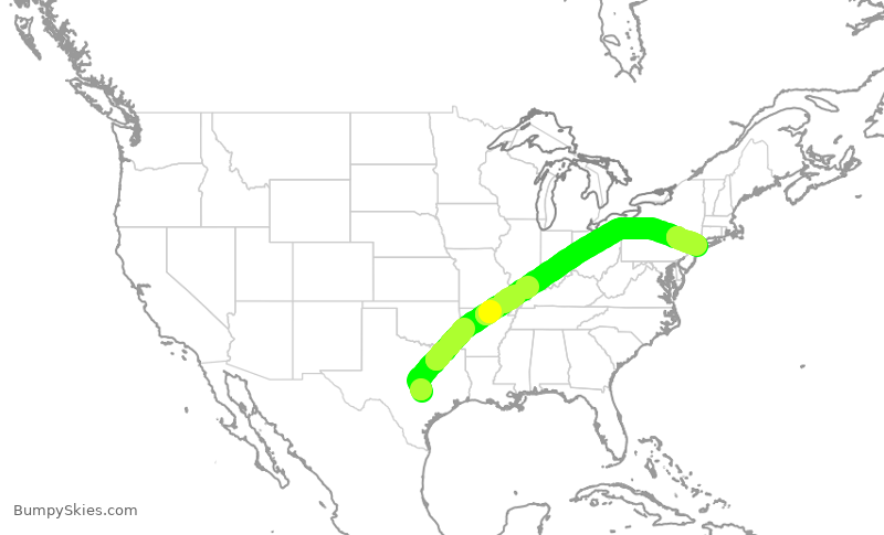Turbulence forecast map for DAL2506, AUS to JFK