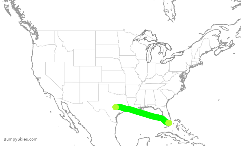 Turbulence forecast map for DAL2507, AUS to MIA