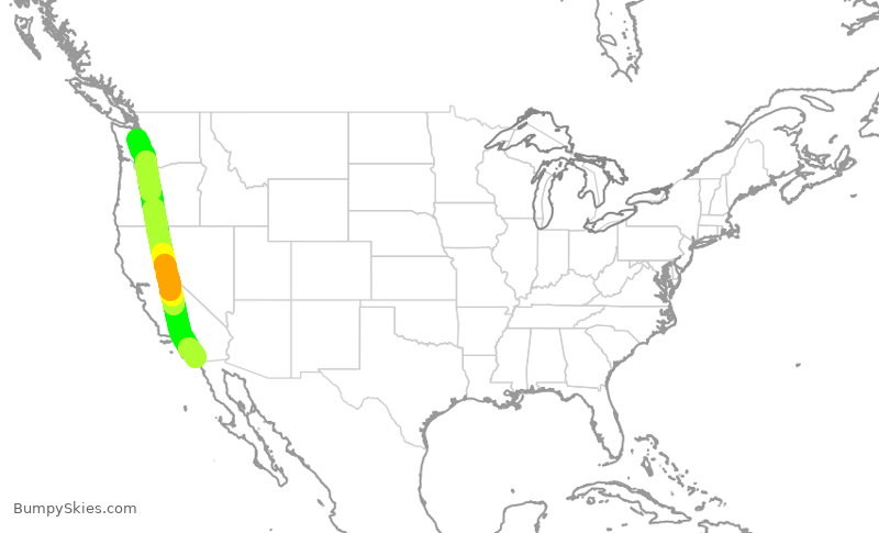 Turbulence forecast map for DAL2508, SEA to SAN